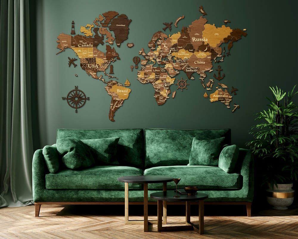 3D Wooden World Map (Standart) - Oak & Cypress