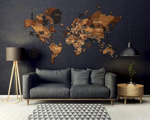 3D Wood World Map for Wall Decor - Home Decor Classic World Map