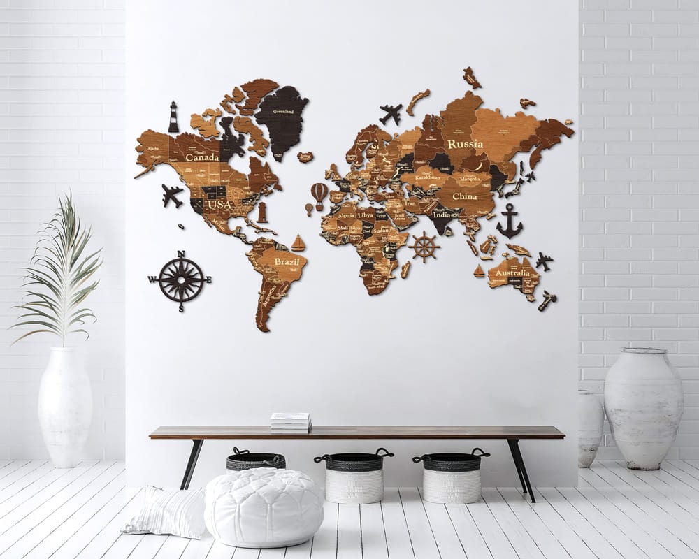 3D Wooden World Map (Standart) - Walnut & Wenge