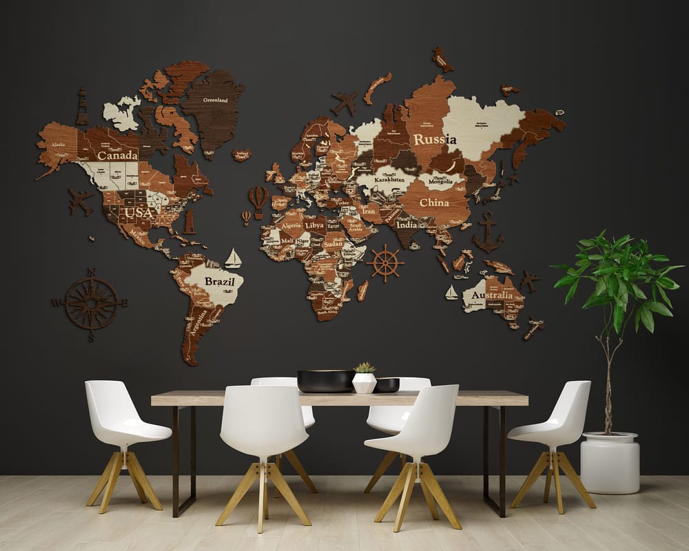 3D Wooden World Map (Standart) - Walnut & Rosewood