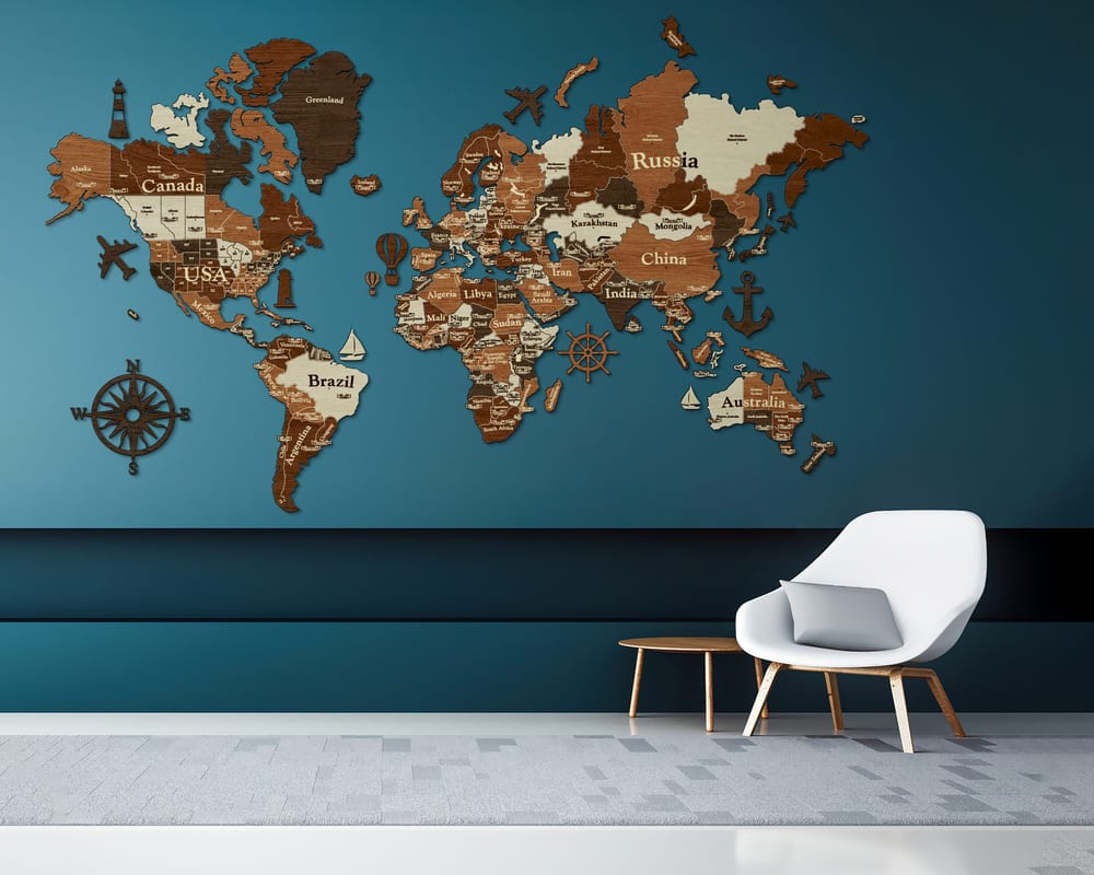 3D Wooden World Map (Standart) - Walnut & Rosewood