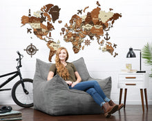 Load image into Gallery viewer, 3D Wooden World Map (Standart) - Walnut &amp; Rosewood
