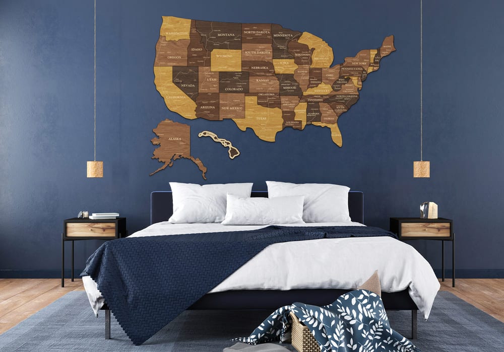 3D Map of USA - Oak & Cypress