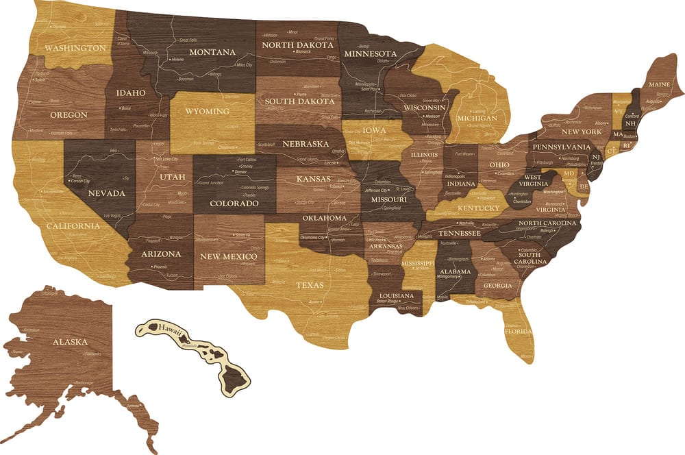 3D Map of USA - Oak & Cypress