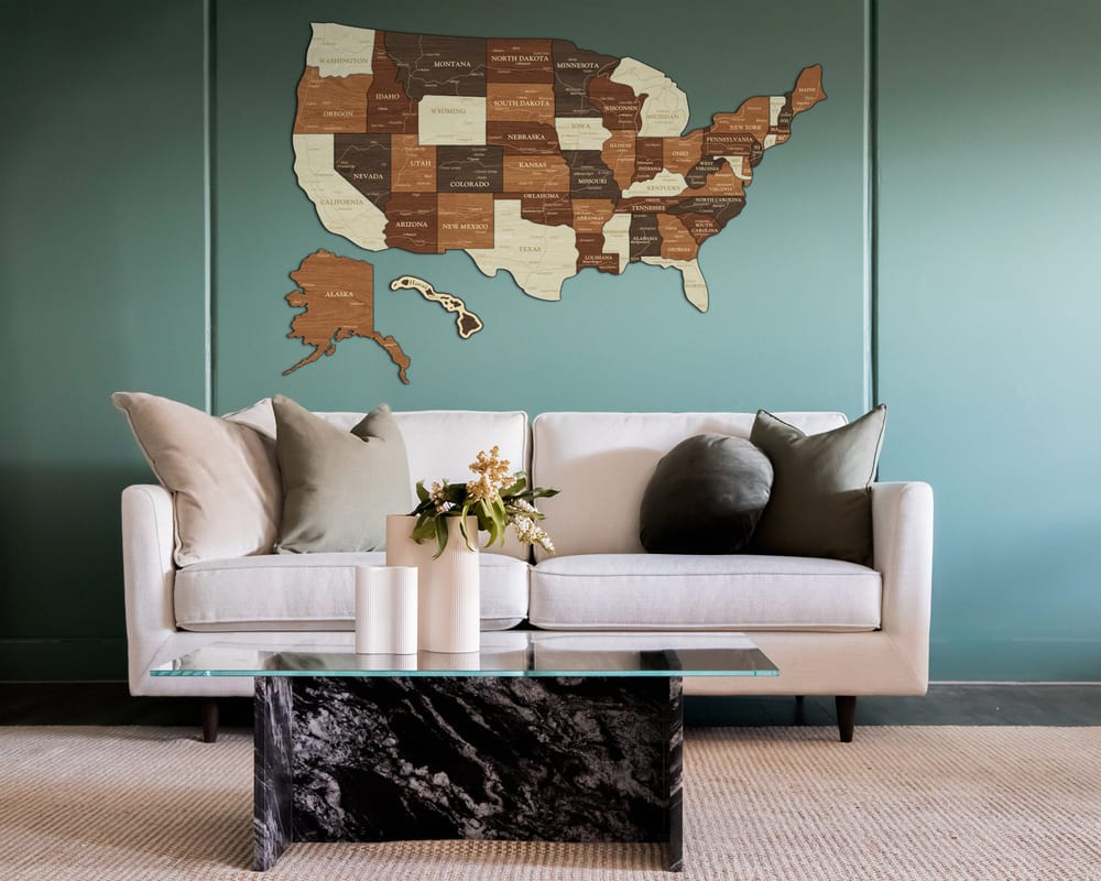 3D Map of USA - Walnut & Rosewood