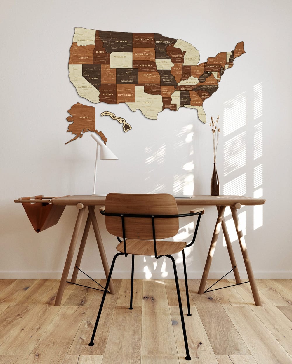 3D Map of USA - Walnut & Rosewood