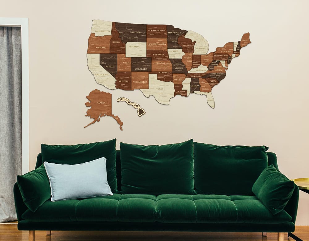 3D Map of USA - Walnut & Rosewood