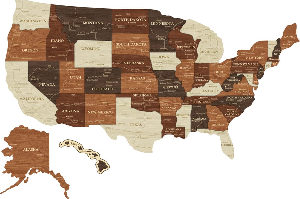 3D Map of USA - Walnut & Rosewood