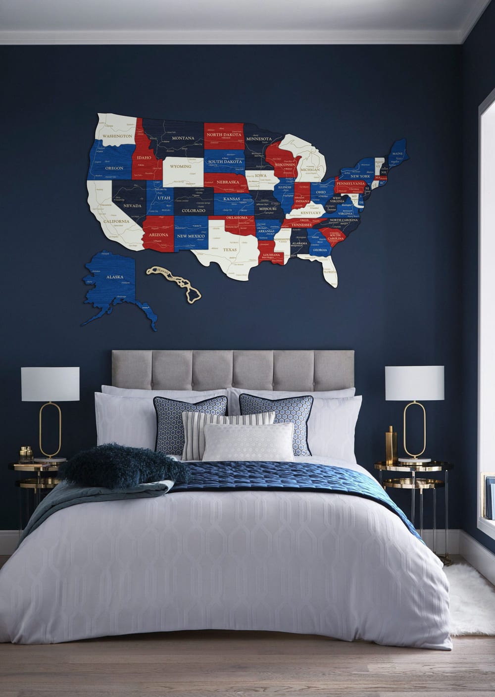 3D Map of USA - US Flag Colors