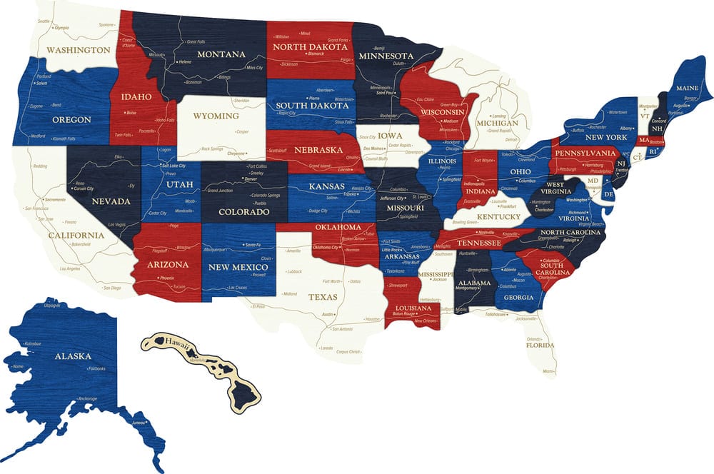 3D Map of USA - US Flag Colors