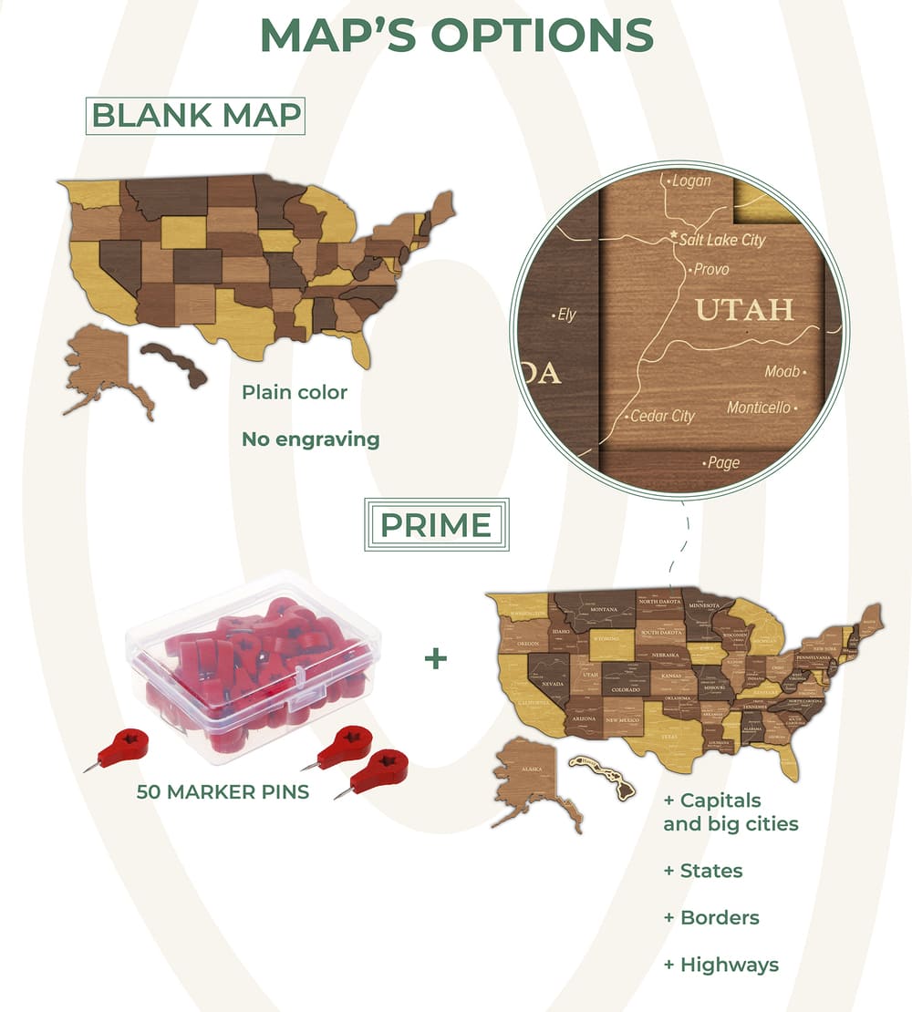 3D Map of USA - Oak & Cypress