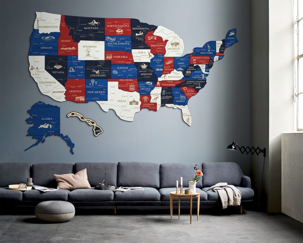 3D Map of USA Prime - US Flag Colors