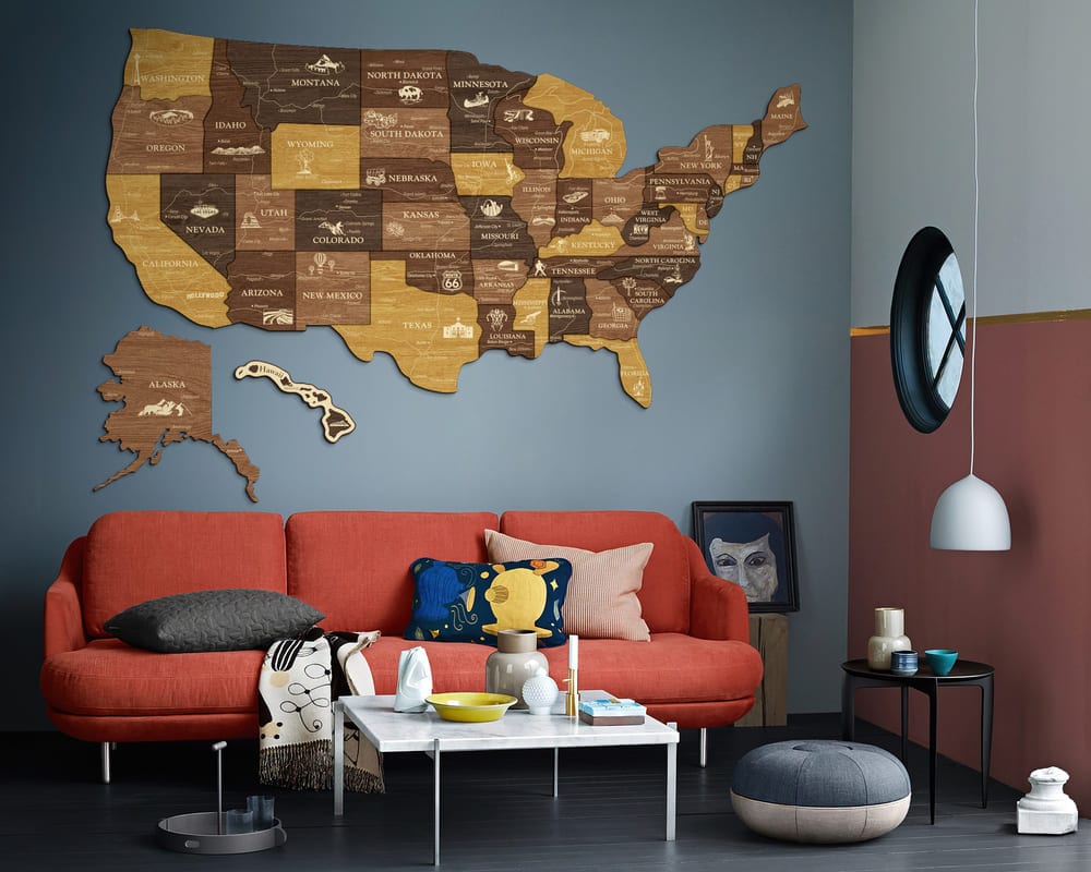 3D Map of USA Prime - Oak & Cypress