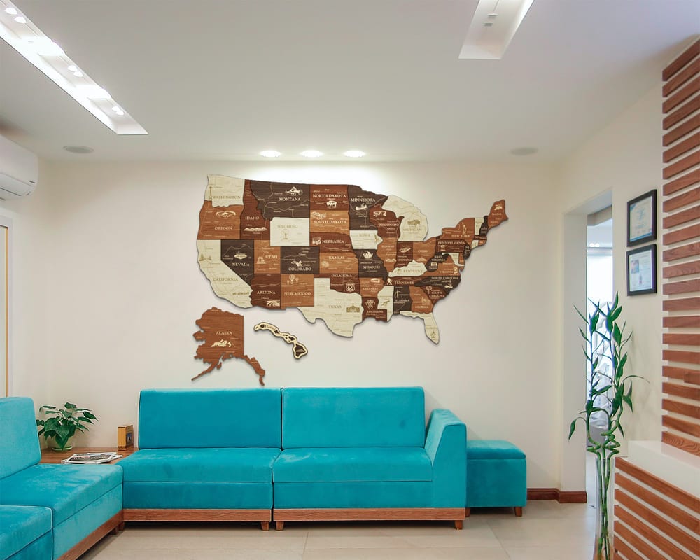 3D Map of USA Prime - Walnut & Rosewood