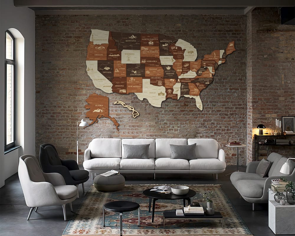 3D Map of USA Prime - Walnut & Rosewood