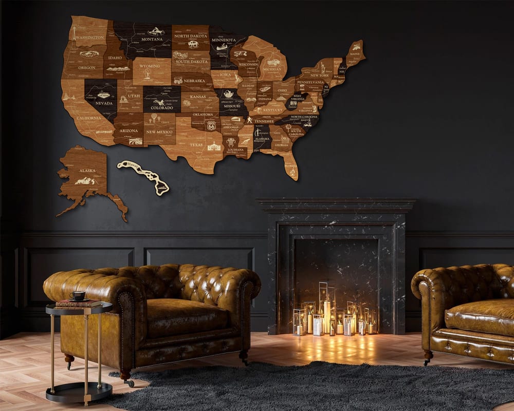 3D Map of USA Prime - Walnut & Wenge