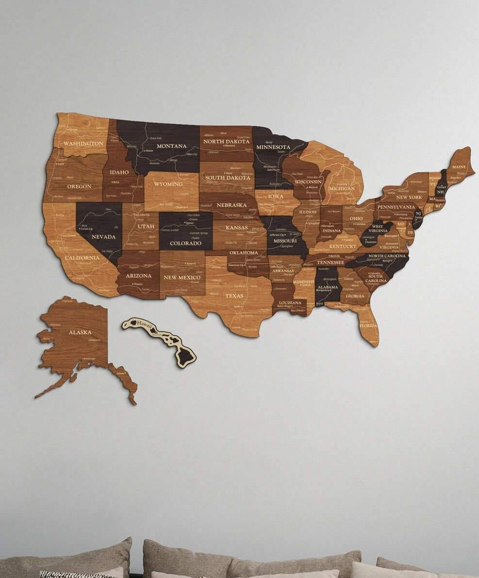 3D Map of USA - Walnut & Wenge