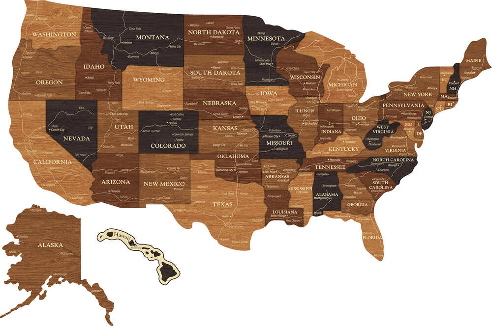 3D Map of USA - Walnut & Wenge