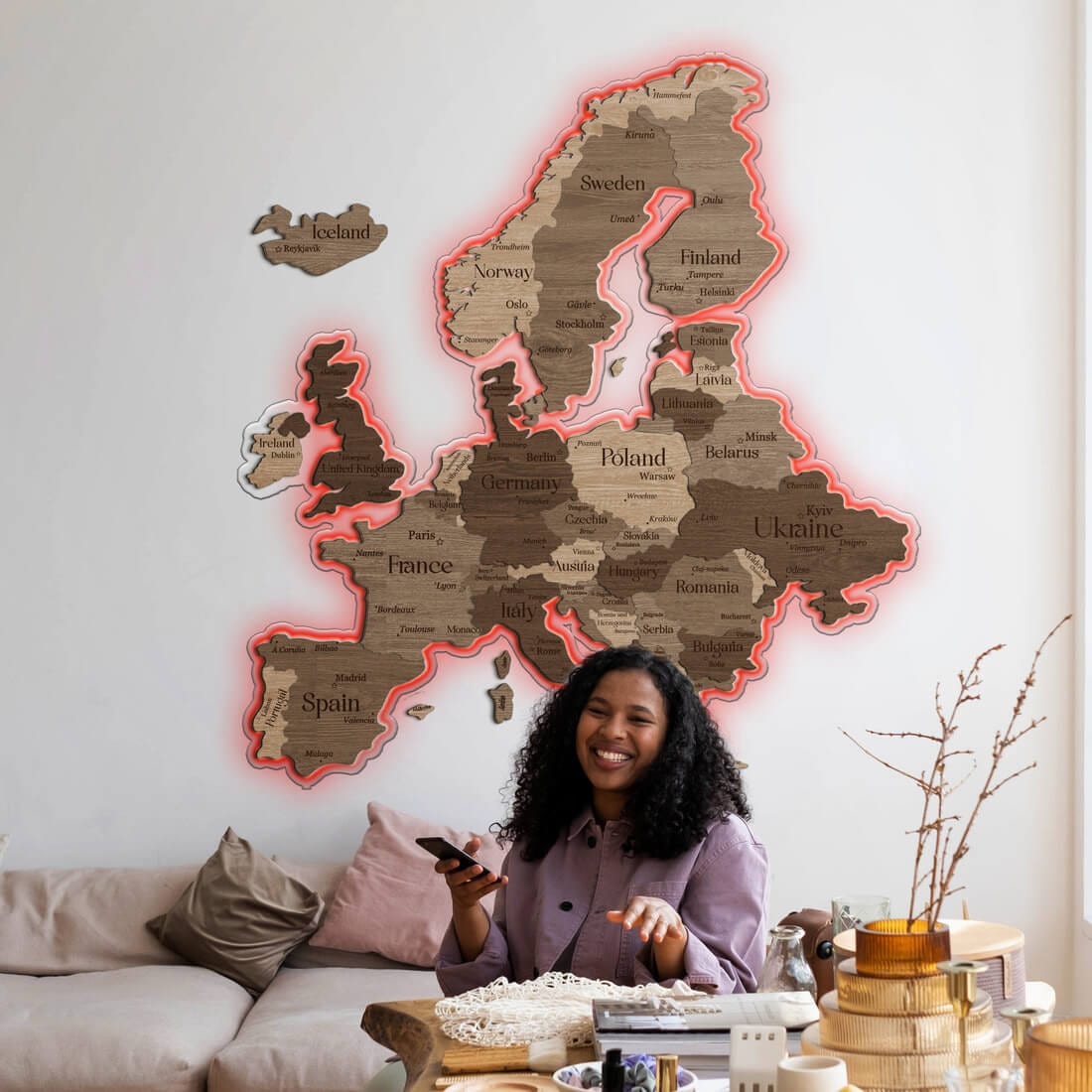 3D LED Europe Wooden Map - Tera
