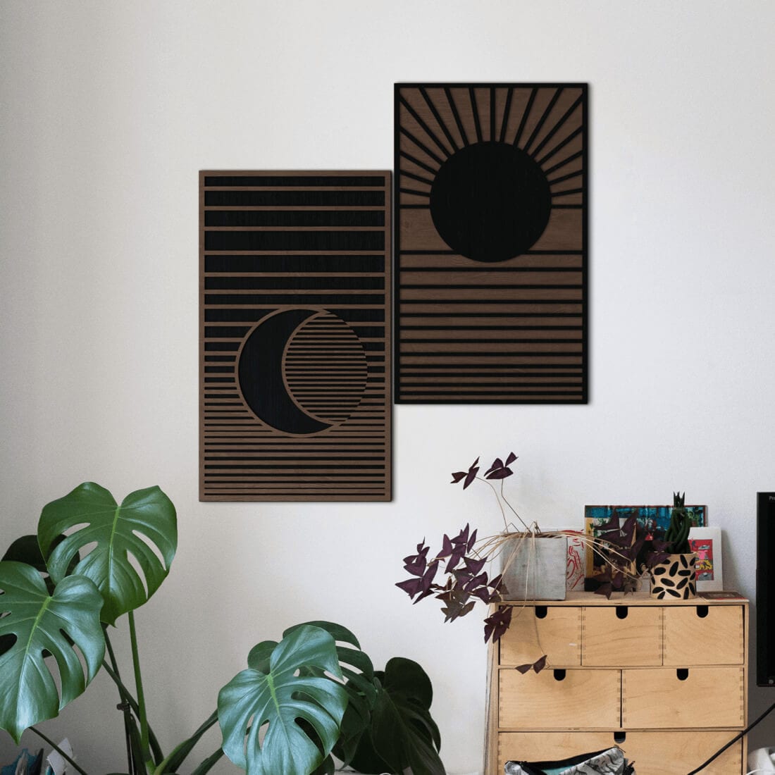 Wall Art Decor - Diptych moon and sun