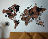 3D Wooden World Map (Standart) - Grey with Brown