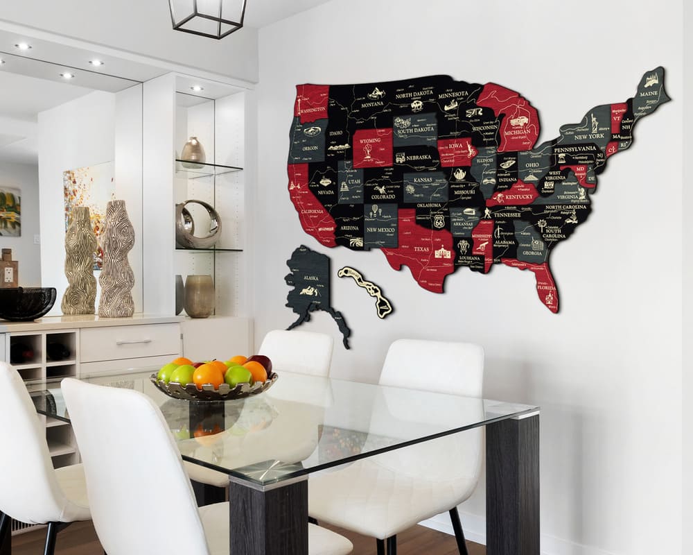 3D Map of USA Prime - Grey with Red