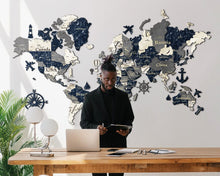 Load image into Gallery viewer, 3D Colored Wooden World Map (Standart) - Sapphire Blue
