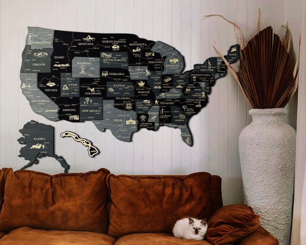 3D Map of USA Prime - Light Grey