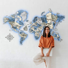 Load image into Gallery viewer, 3D LED Colored Wooden World Map (Perfect World) - Diamond Blue
