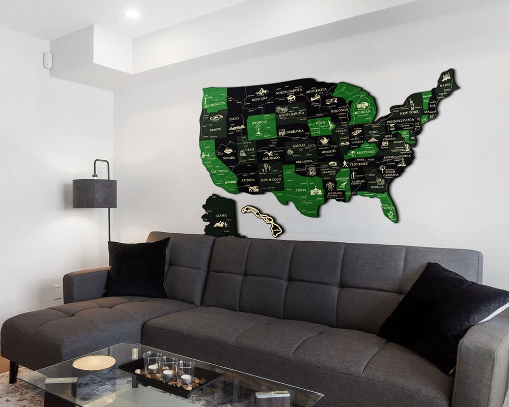 3D Map of USA Prime - Grey with Green