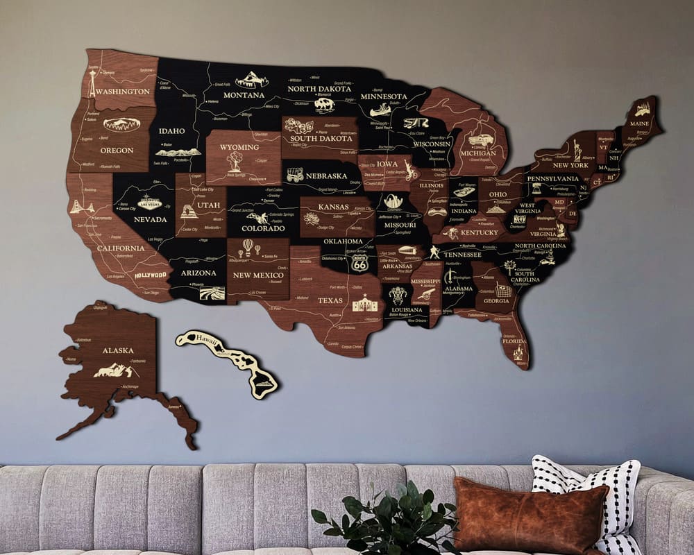 3D Map of USA Prime - Grey with Brown