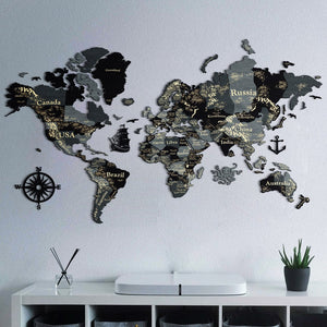 3D Wooden World Map (Perfect World) - Light Grey