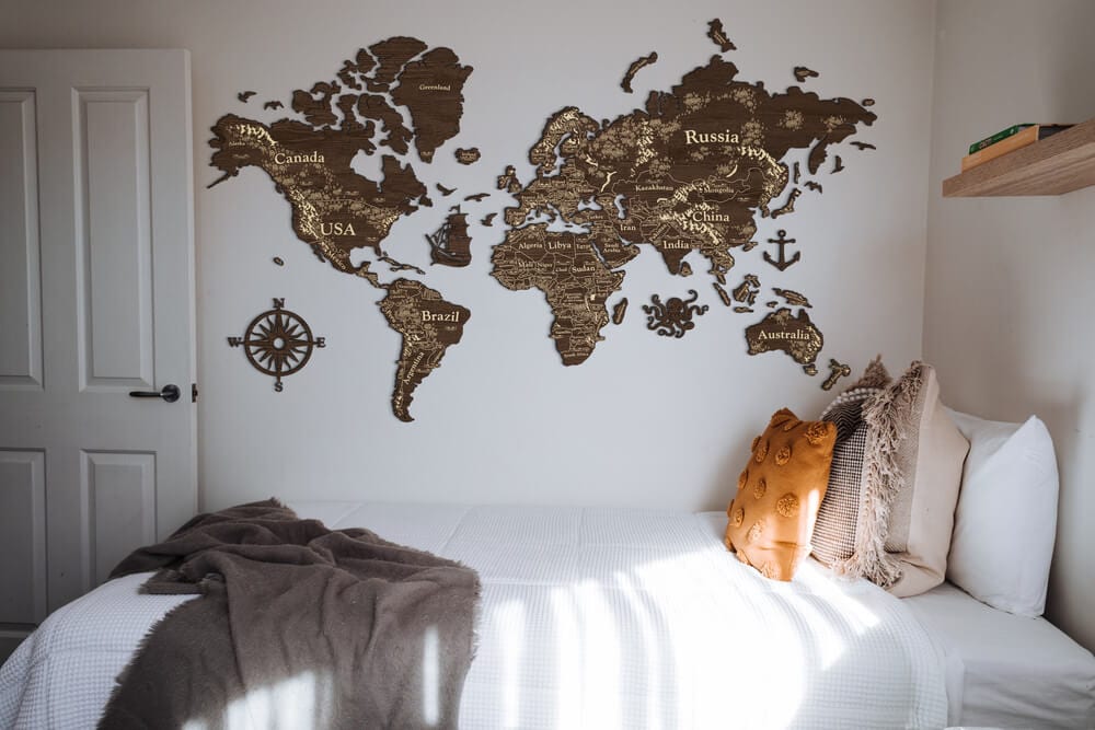 2D Wooden World Map (Perfect World) - Dark Walnut