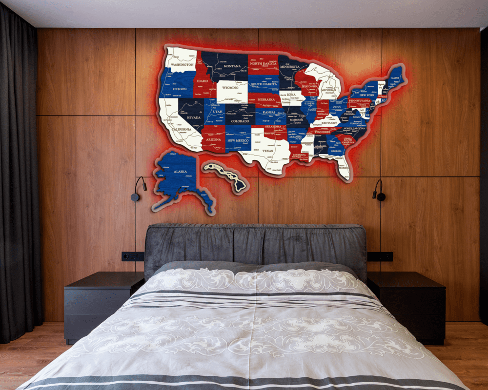 3D LED Map of USA - US Flag Colors