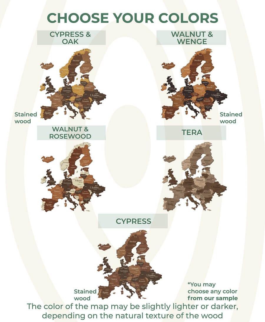3D Europe Wooden Map - Oak & Cypress