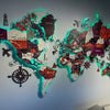 3D LED Colored Wooden World Map (Standart) - Ruby Red