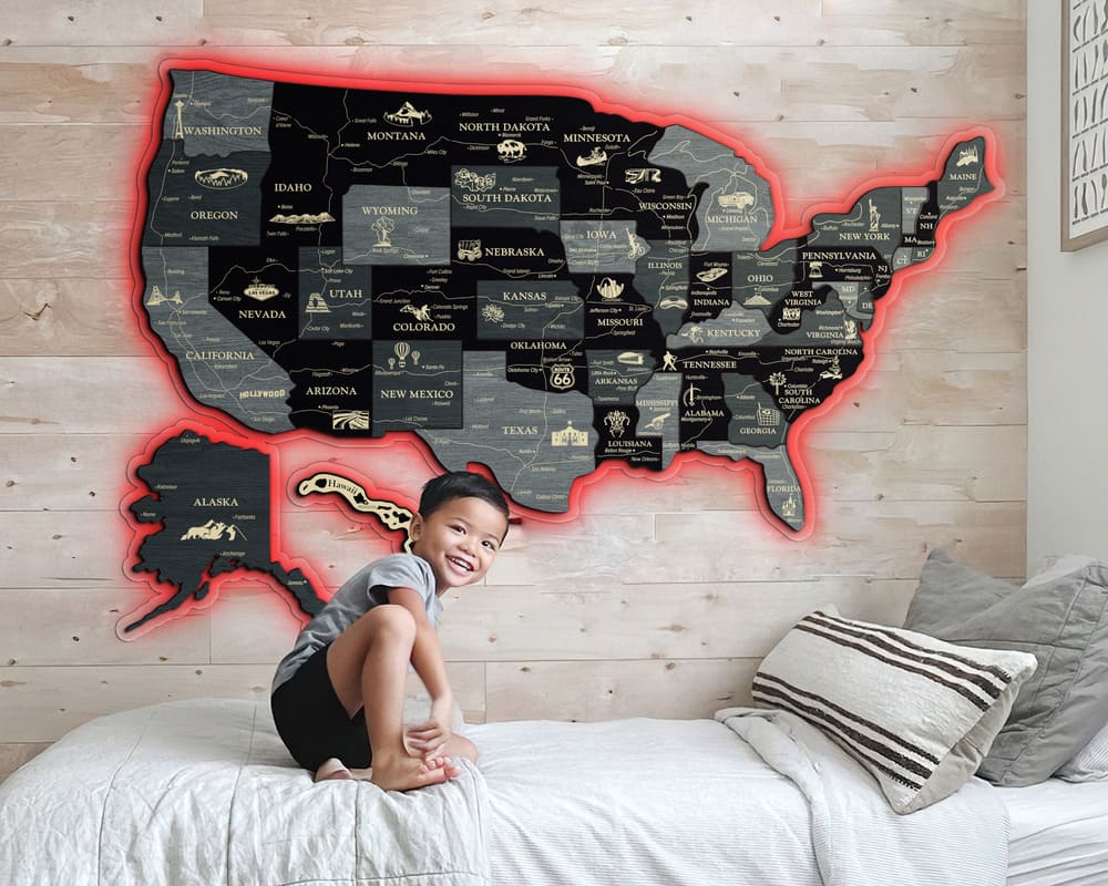 3D LED Map of USA Prime - Light Grey