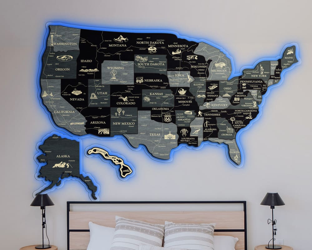 3D LED Map of USA Prime - Light Grey