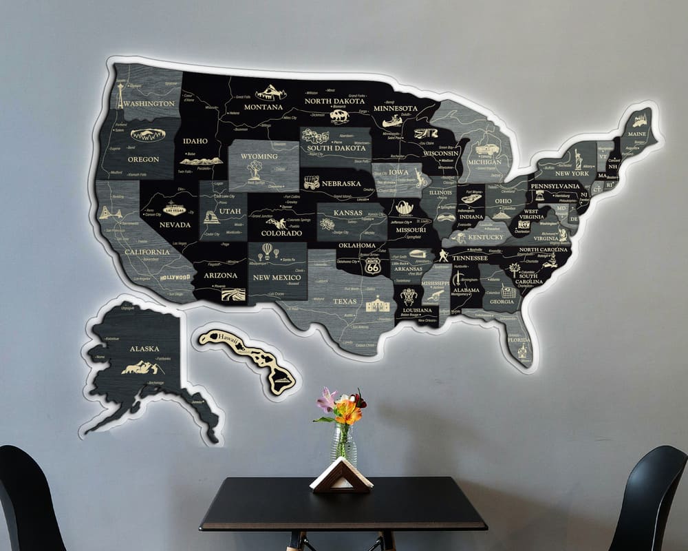 3D LED Map of USA Prime - Light Grey