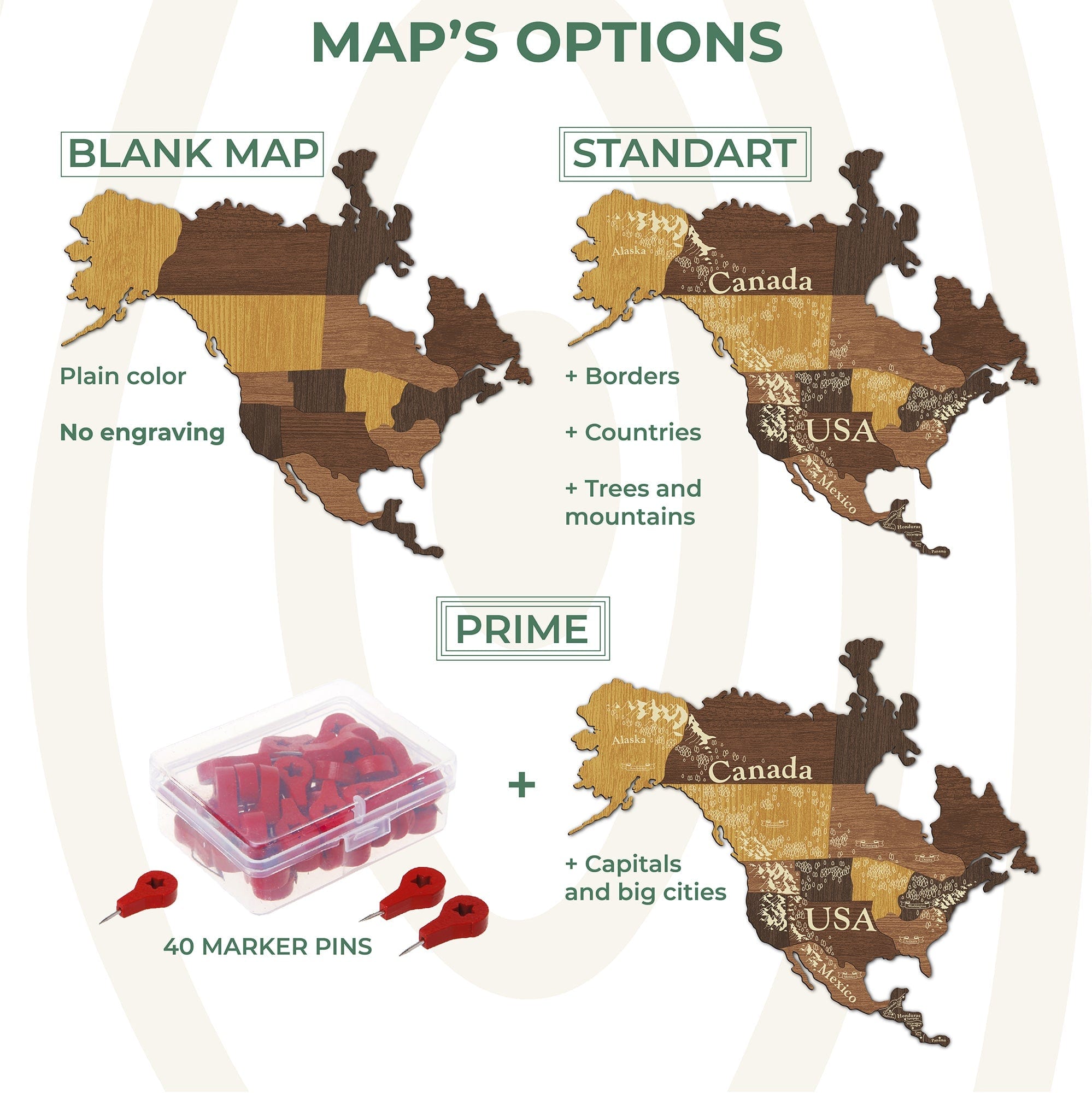 3D Wooden World Map (Perfect World) - Oak & Cypress
