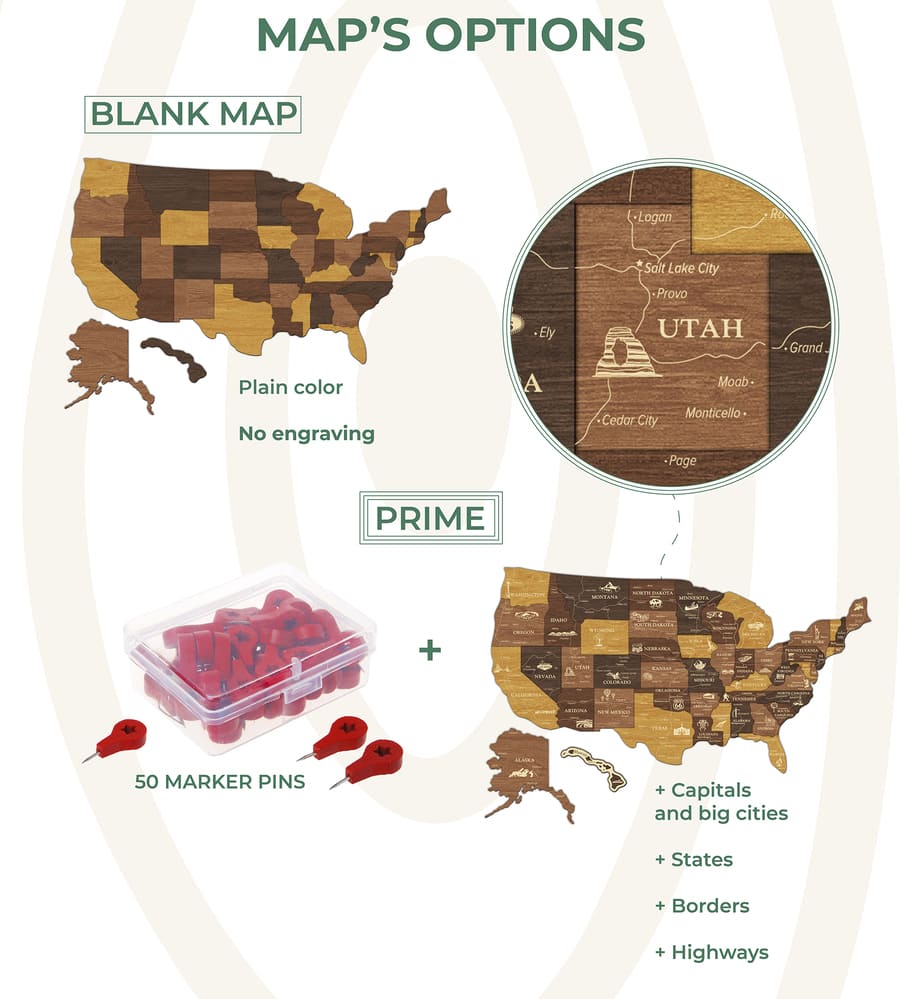 3D Map of USA Prime - Walnut & Rosewood