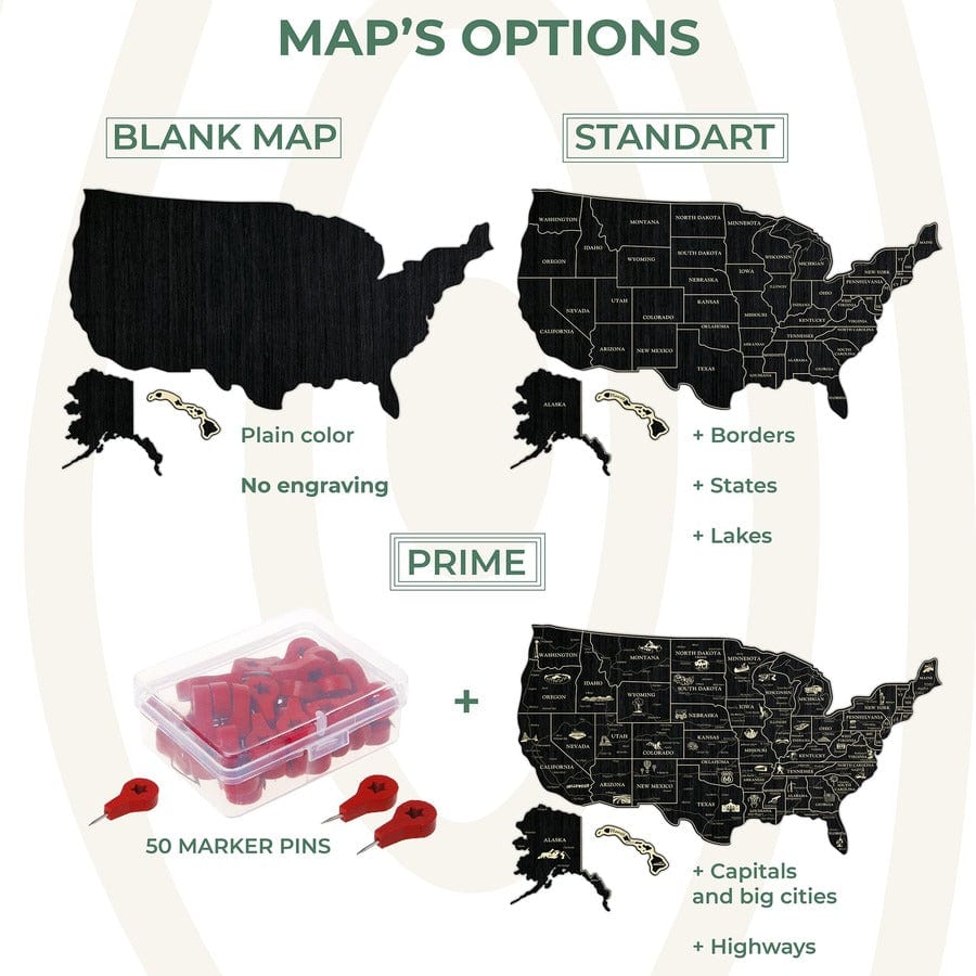 2D Map of USA Prime - Light walnut
