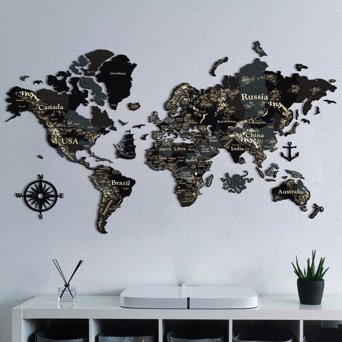 wooden map art