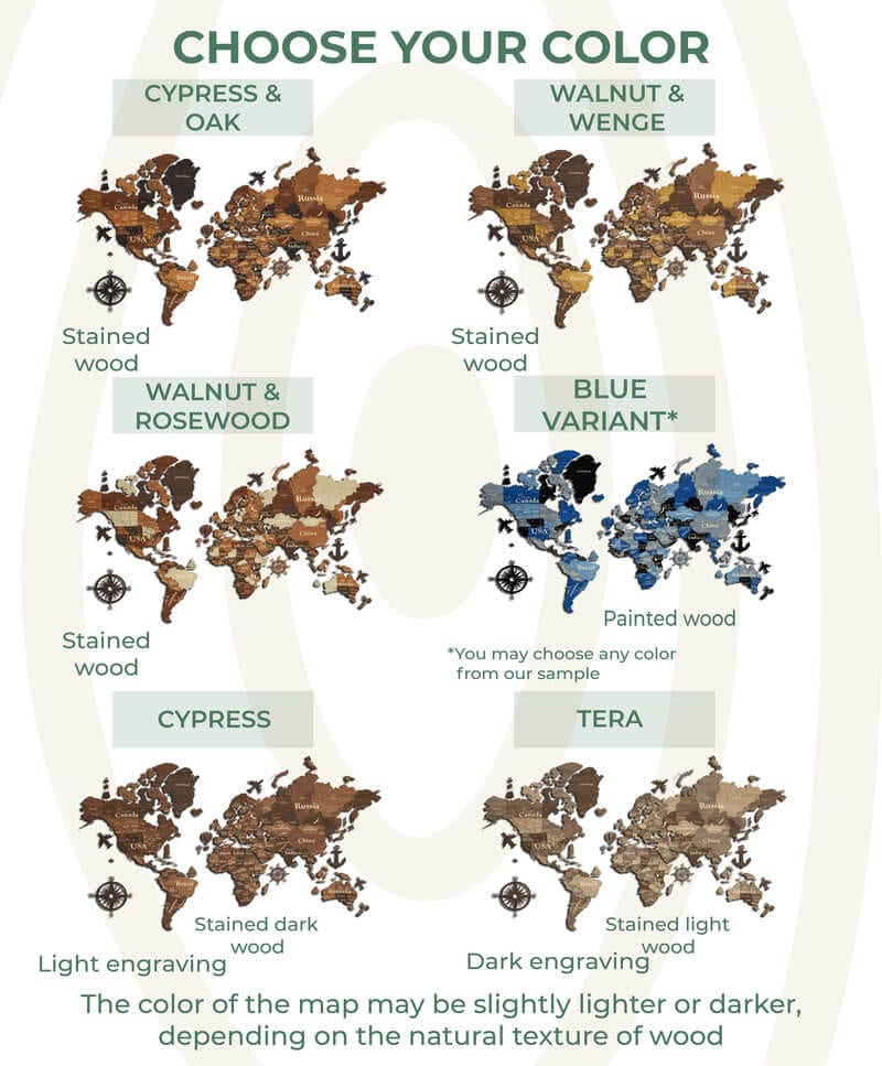3D Wooden World Map (Perfect World) - Oak & Cypress