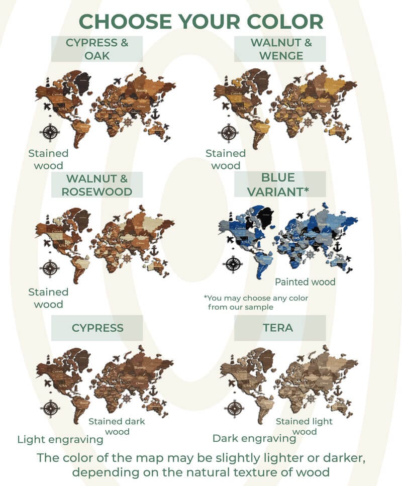 3D Wooden World Map (Standart) - Walnut & Rosewood