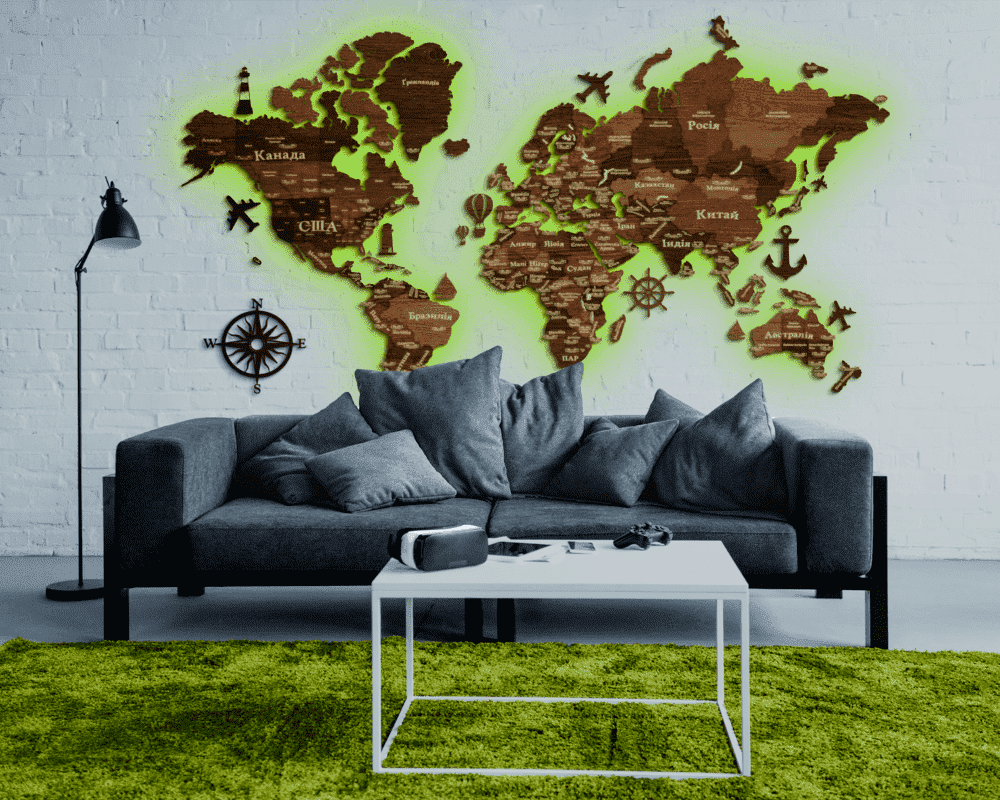 3D LED Wooden World Map Standart - Cypress