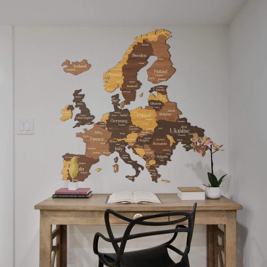 3D Europe Wooden Map - Oak & Cypress