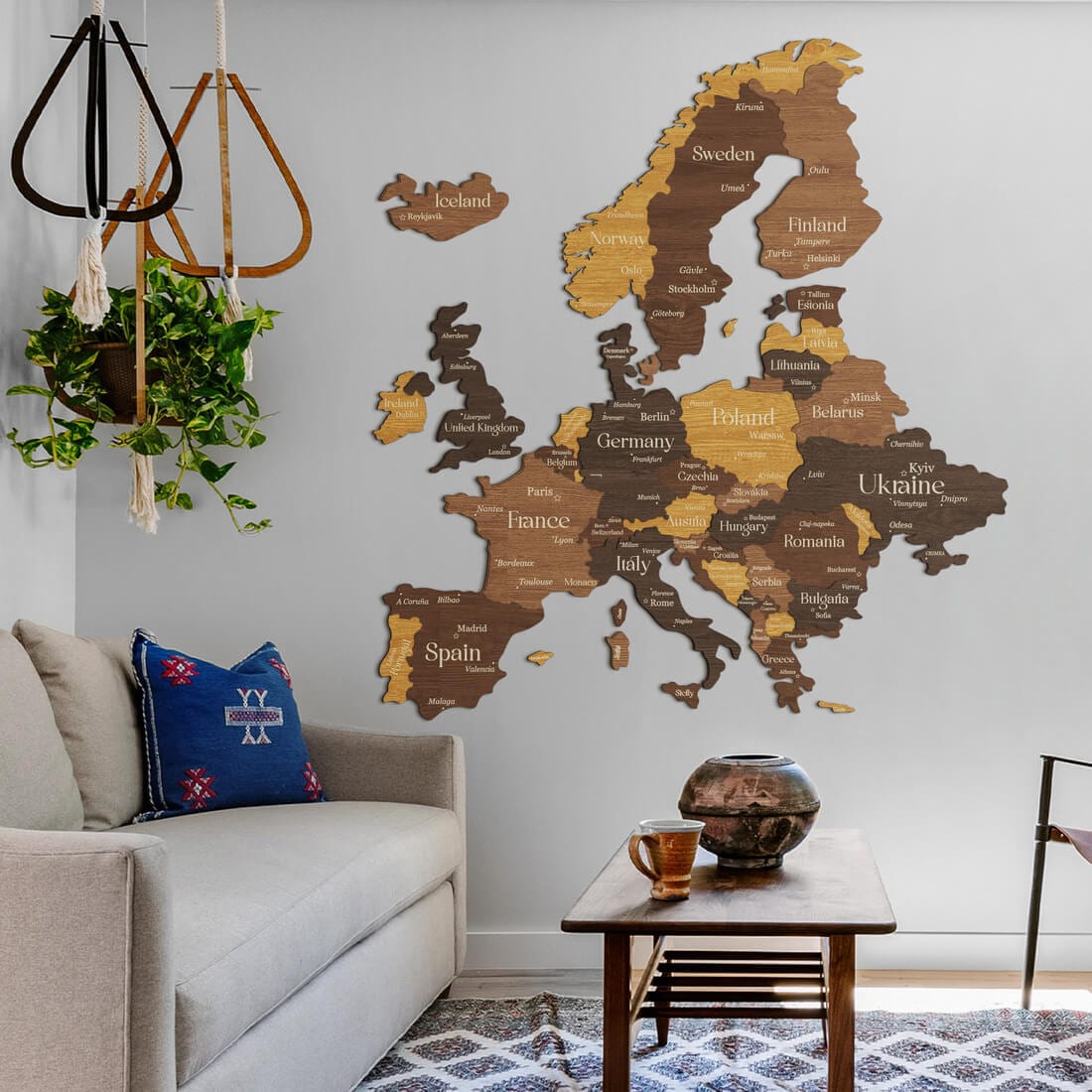 3D Europe Wooden Map - Oak & Cypress