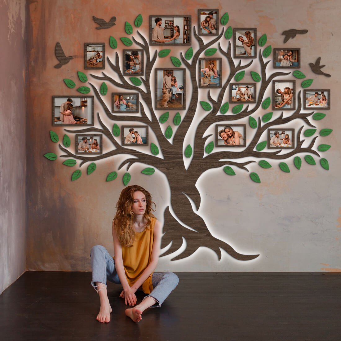 LED Family tree with Birds - JustLikeWood