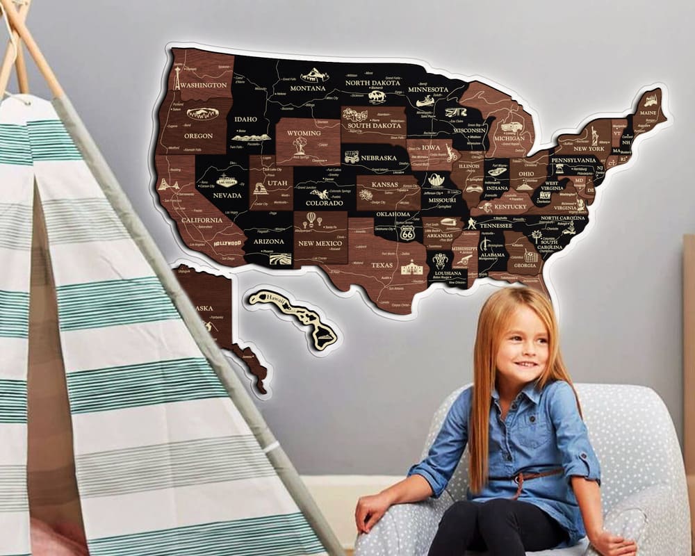 3D LED Map of USA Prime - Grey with Brown